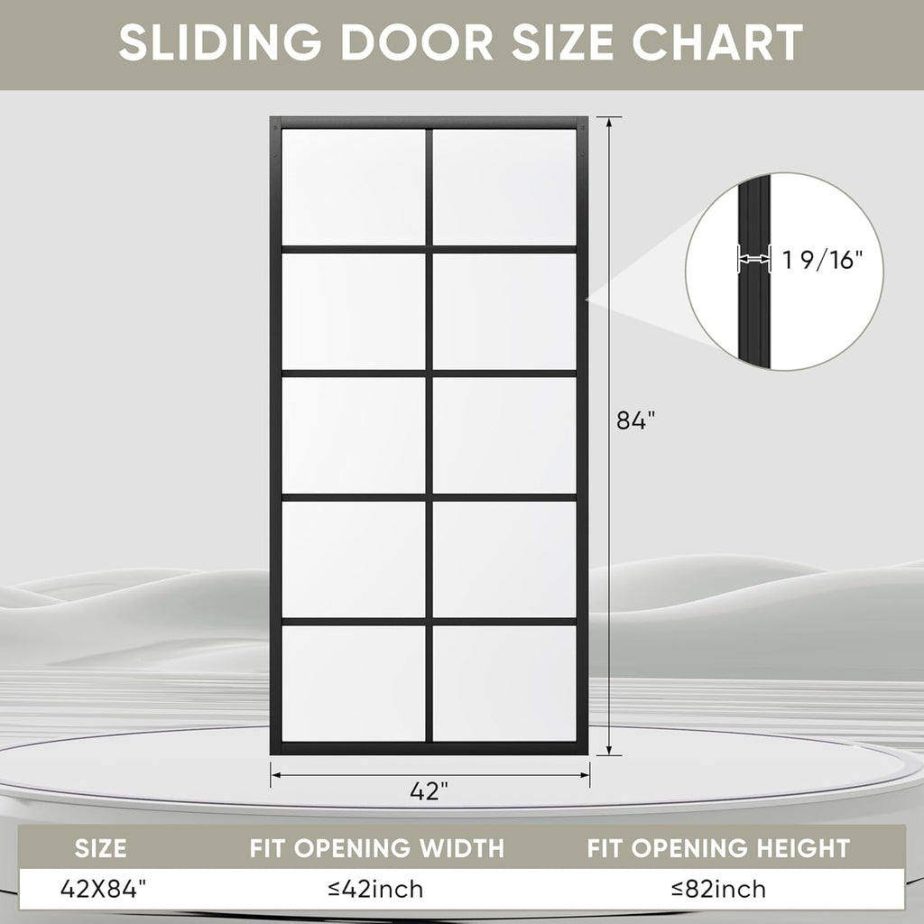 DIY Glass Sliding Kitchen Barn Door - 42in x 84in Modern French Style, Aluminum Frame, 5-Lite Temper