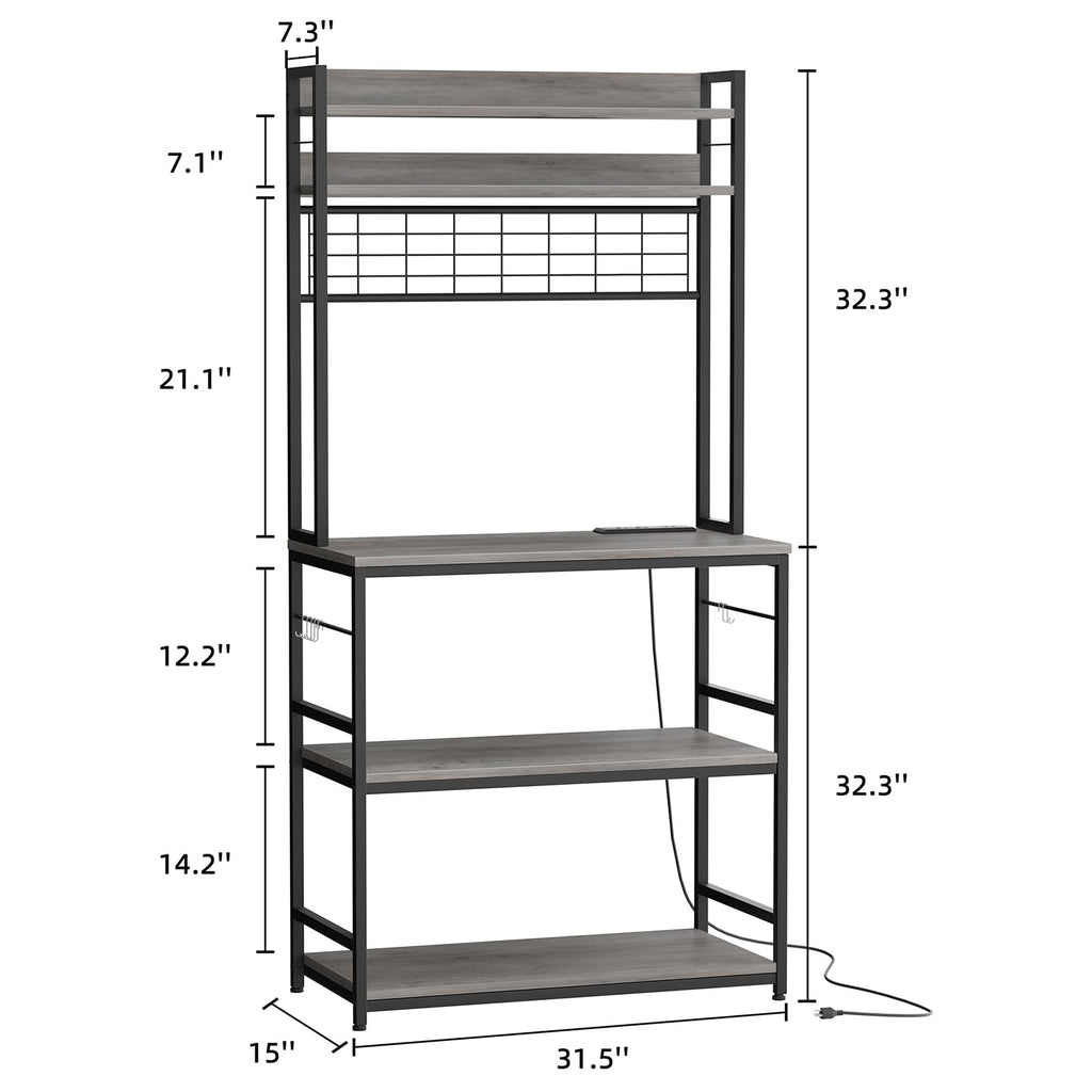 Kitchen Bakers Rack with Power Outlet, Coffee Bar Cabinet, Kitchen Racks with Storage Cabinet, 5-Tier Microwave Stand