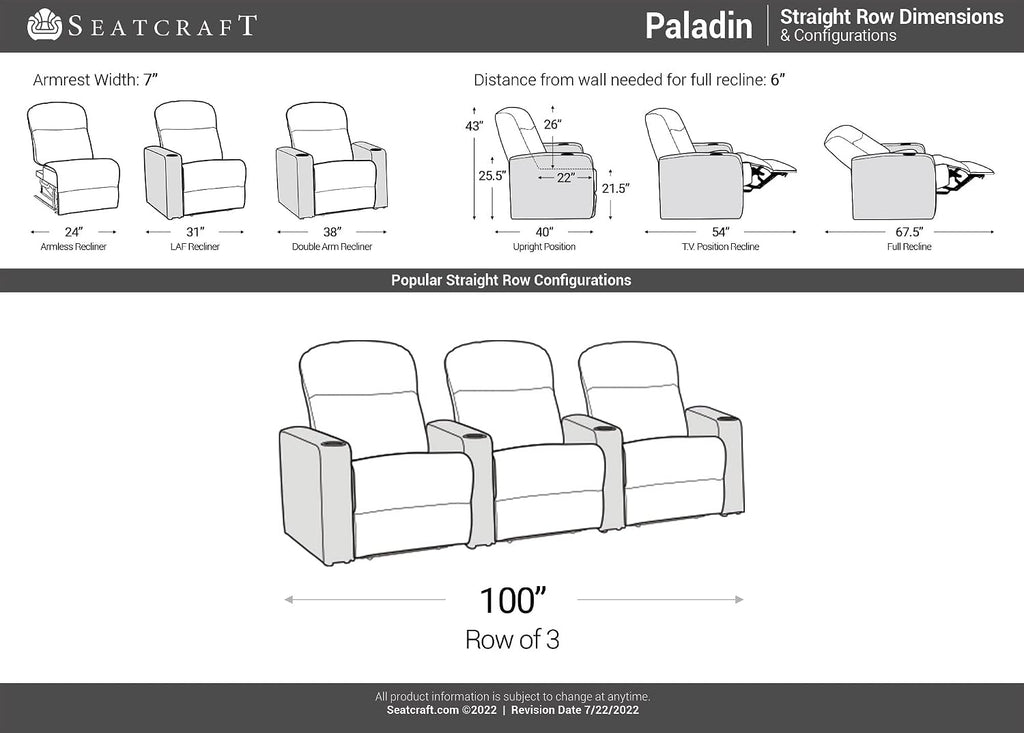 Paladin Home Theater Seating, Heat & Massage, Powered Headrest, Powered Lumbar, Italian Leather, Powered Recline