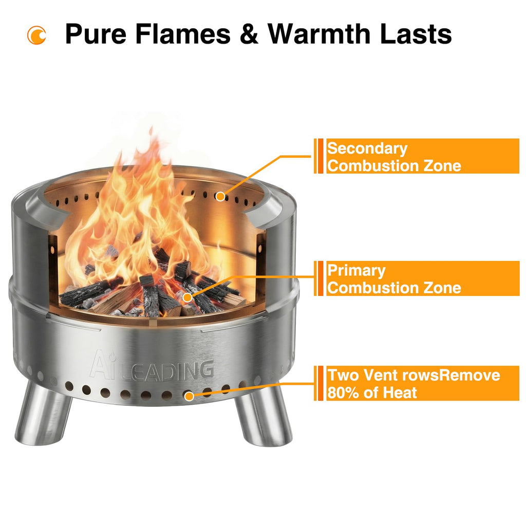 20 Inch Smokeless Fire Pit with Removable Ash Pan, Fire Pits for Outside Wood Burning, Portable Bonfire Outdoor