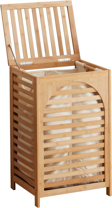 Laundry Hamper with Lid,Bamboo Large Waterproof Clothes Laundry Basket,Removable Washing Bags with Handles,clothes