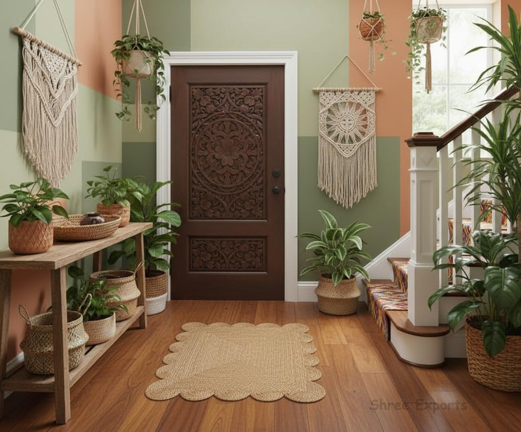 Natural Hand Woven Farmhouse Jute Area Scalloped Rug (Natural, 2x3 Feet)