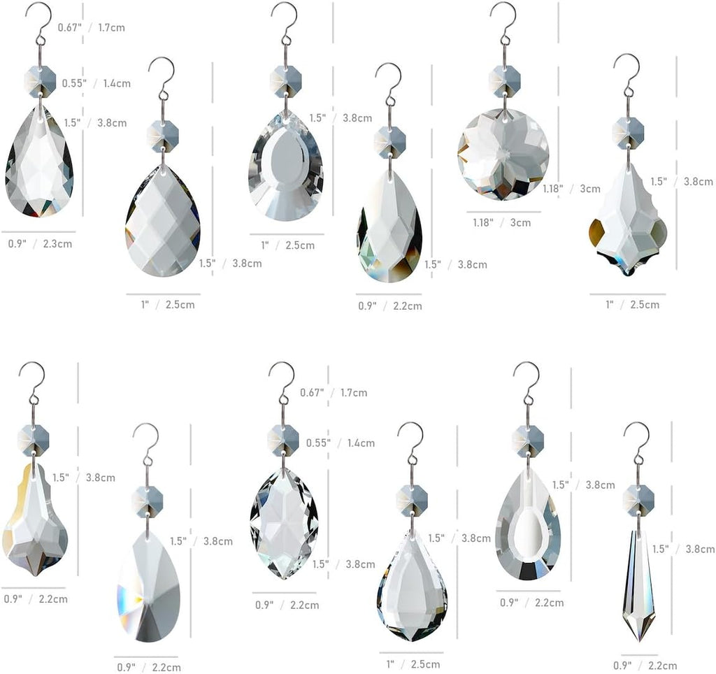 12pcs Glass Crystal Chandelier Prisms, Rainbow Hanging Crystals Suncatcher for Windows