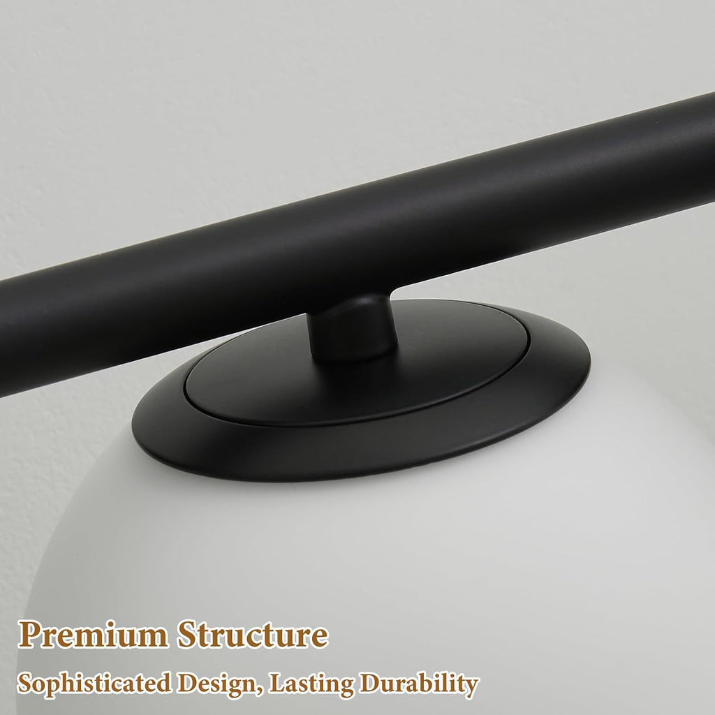 27" Mid Century Modern White Globe Black LED Bathroom Vanity Light | Matte Black Finish, Sleek Mid Century Modern