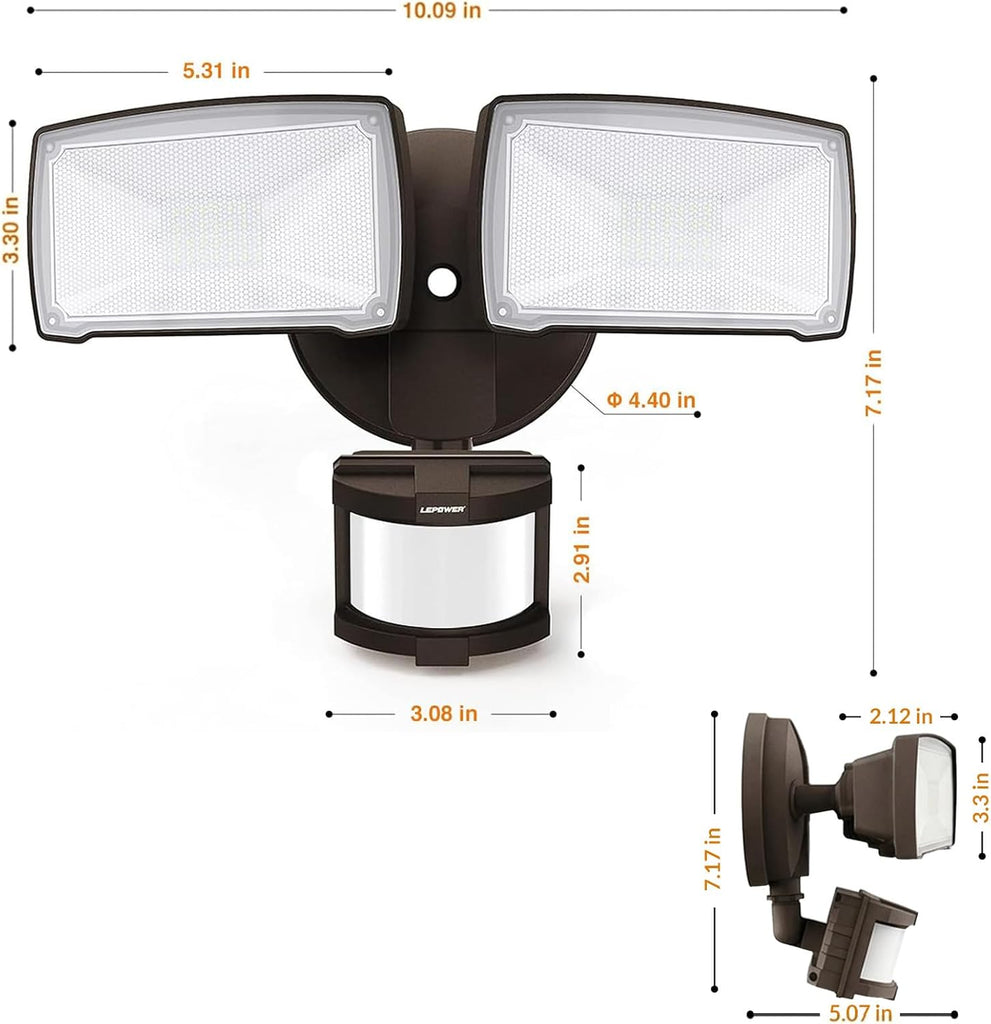 Hardwired LED Security Lights Motion Sensor Outdoor, 30W 3200LM | 5500K Daylight, 72 FT Range & 180° Detection, Easy