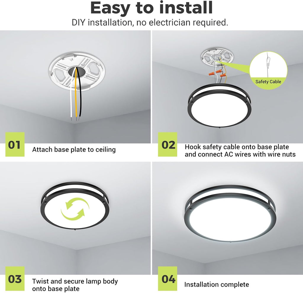 13inch Flush Mount Ceiling Light Fixture 2 Pack, Dimmable & 5 Color Temperatures Ceiling Light Black, 24W 3000K 3500K