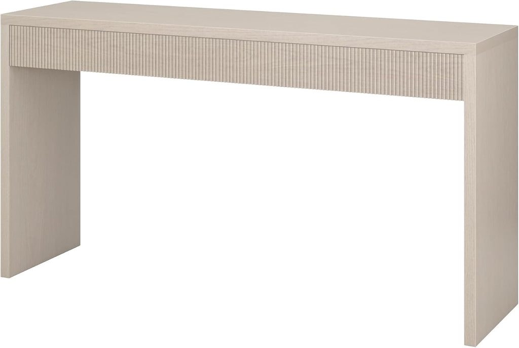 55" Rectangular Fluted Console Table, Ribbed Entryway Table, Sofa Table , Couch, Hallway, or Office, Beech White