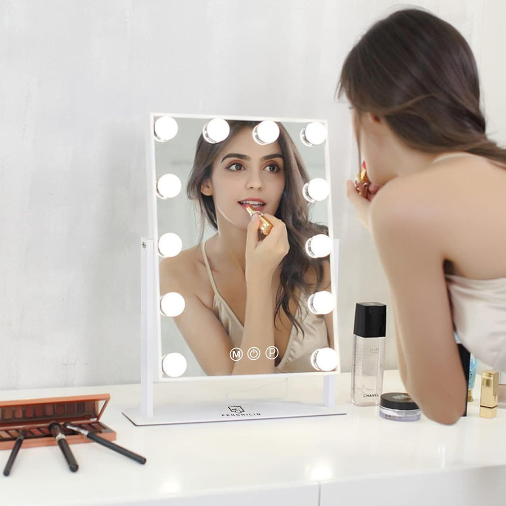 Vanity Mirror with Lights, 19''x12'' Makeup Hollywood Mirror for Desk with 12 Bulbs Light Smart Touch Control 3 Colors