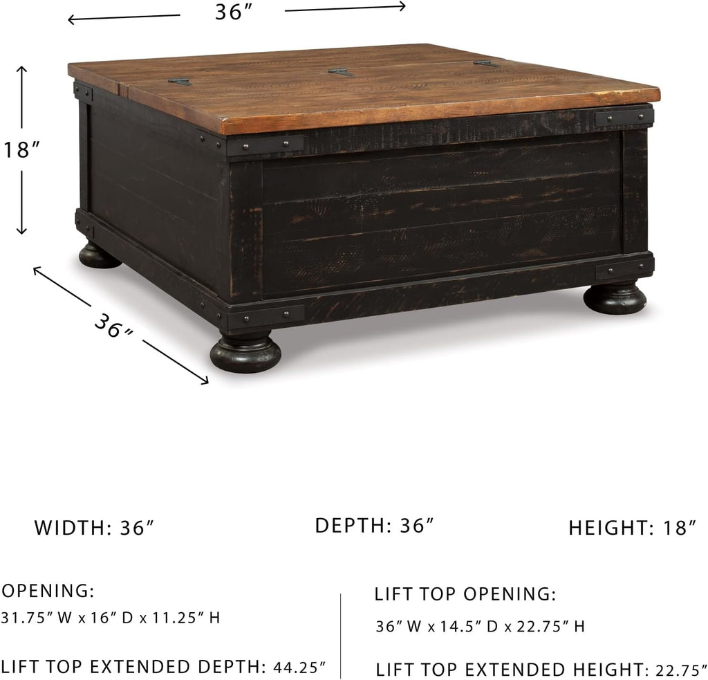 Valebeck Lift Top Coffee Table, Storage, Split-top Design, Wood, 36" W x 36" D x 18" H