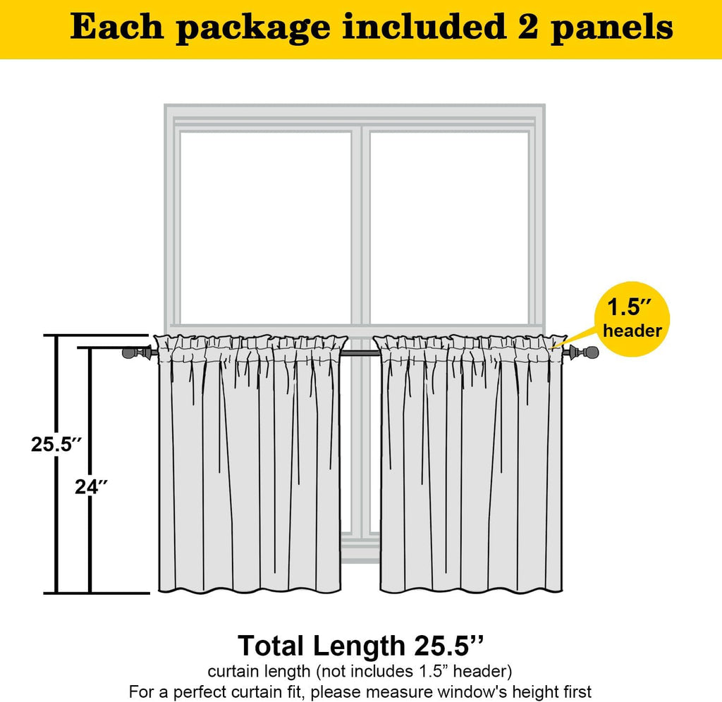 Cafe Curtains Tier 2 Panels, Short Thermal Insulated Room Darkening Small Kitchen Window Blackout