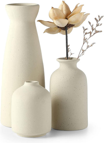 Beige Ceramic vase Set-3 Small Flower vases