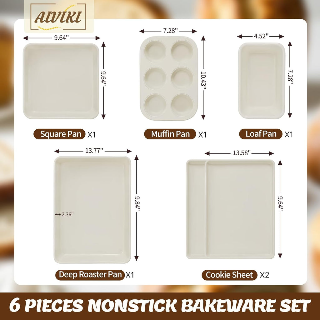 Pans Set, Nonstick Bakeware Sets, Oven Pans for Cooking, 6 Pieces Set Including Cookie Sheet, Deep Roaster Pan