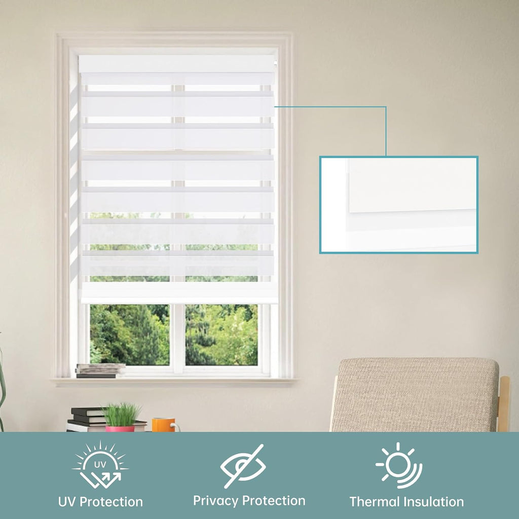 No Drill No Tools Cordless Zebra Blinds for Windows, Day & Night Dual Sheer Roller Shades,Easy Installation,Free-Stop
