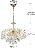 5-Light Gold Crystal Chandeliers, Middle Century Dining Room Light Fixture, Modern Pendant Light for Living Room, D20 x H17, Adjustable Chains 59", Chopper Finish Metal Frame A100-B0C1JJHV3G