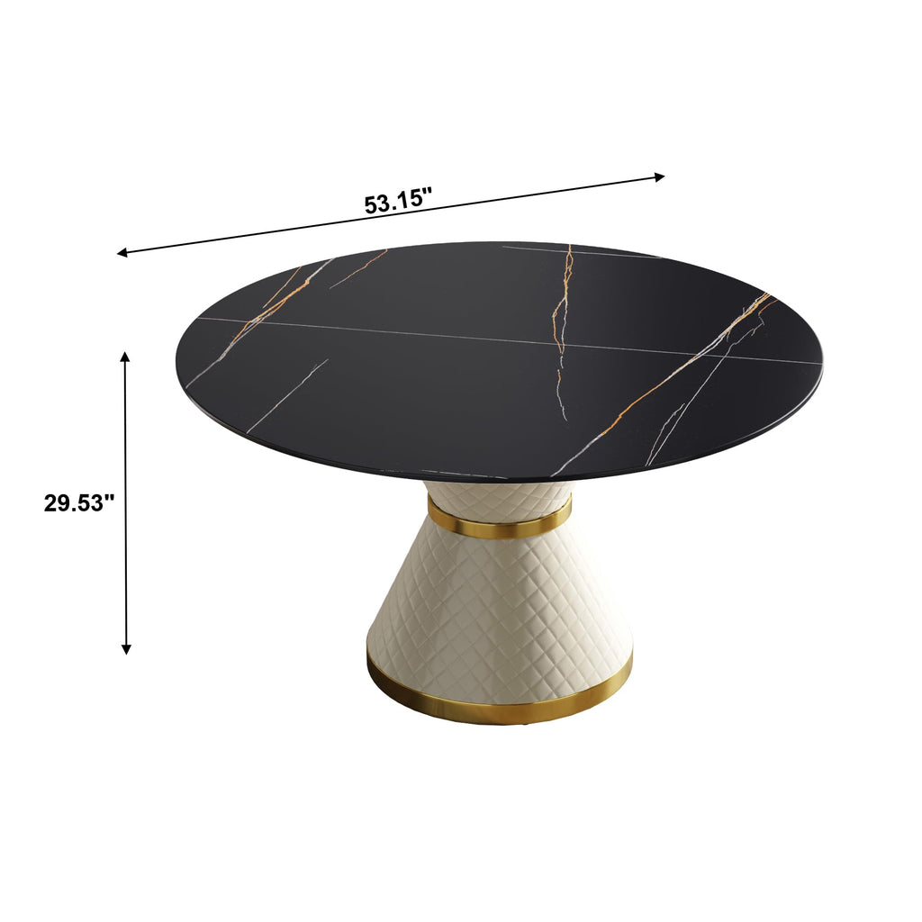53.15" Round Dining Table, Mid Century Modern Dining Table with PU Base for 6-8 Person, Dining Room Table