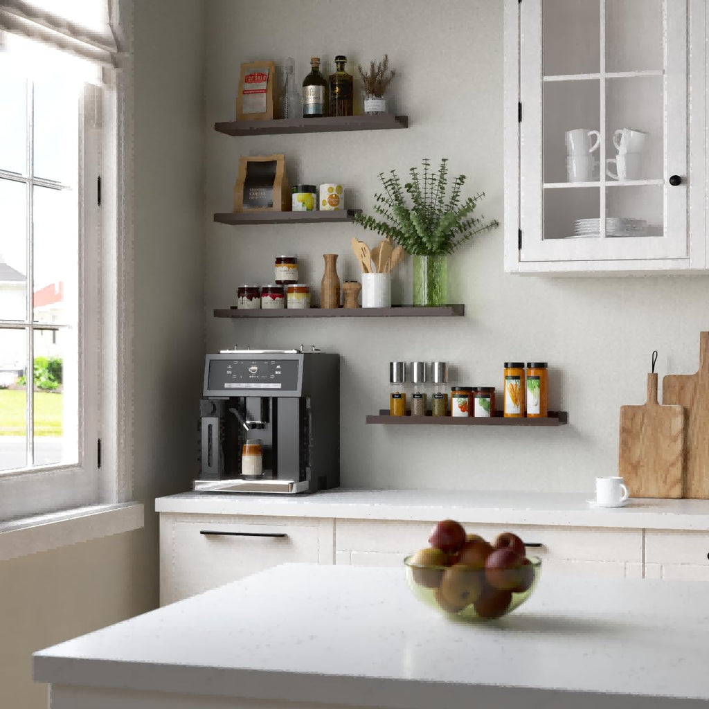 5-Set Floating Shelves with Lip, Walnut Wall Mounted Shelf