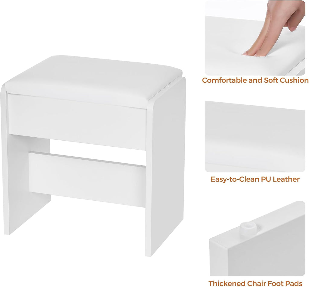 39.4" White Vanity Desk with Lighted Mirror & Adjustable Lights | Girls Makeup Vanity Set with Charging