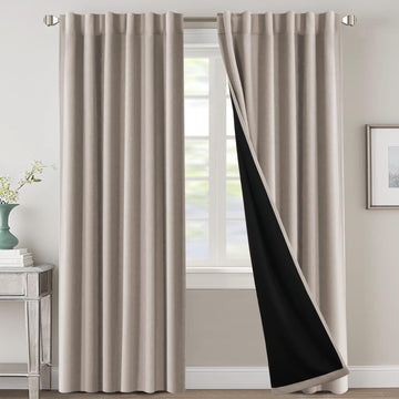 100% Blackout Curtains for Bedroom with Black Liner Full Room Darkening Curtains Thermal Insulated Back