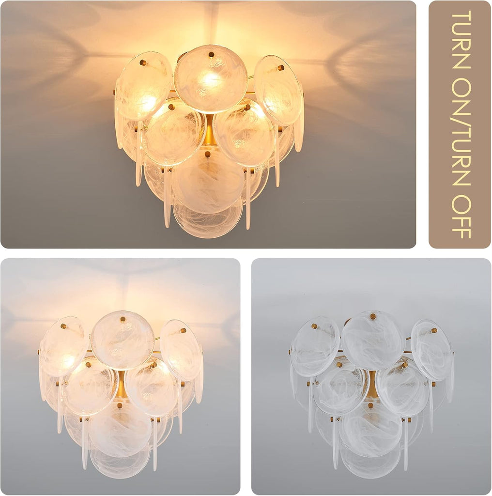 Modern Flush Mount Glass Ceiling Light, Gold Hallway Lights Vintage Chandelier, 4-Light Unique Light Fixture Entryway