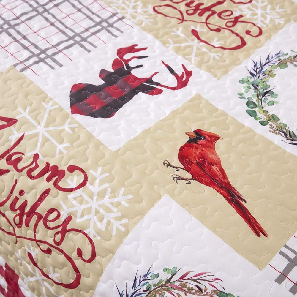 Beige Quilt Set California King, Christmas Patchwork Bedspread