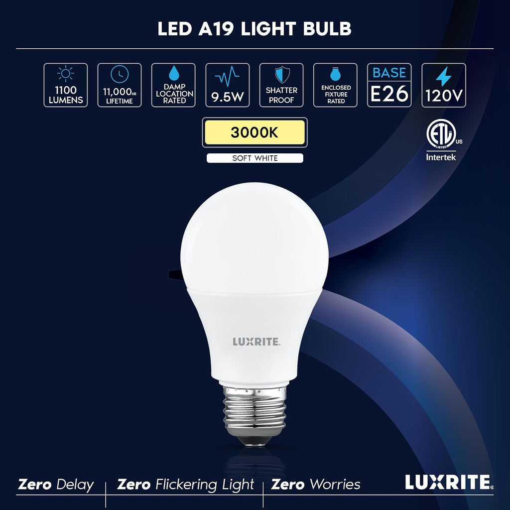 A19 LED Light Bulb 75 Watt Equivalent, 3000K Soft White, 1100LM, Non-Dimmable, Standard LED Light Bulbs, 9.5W, E26 (8 Pack)