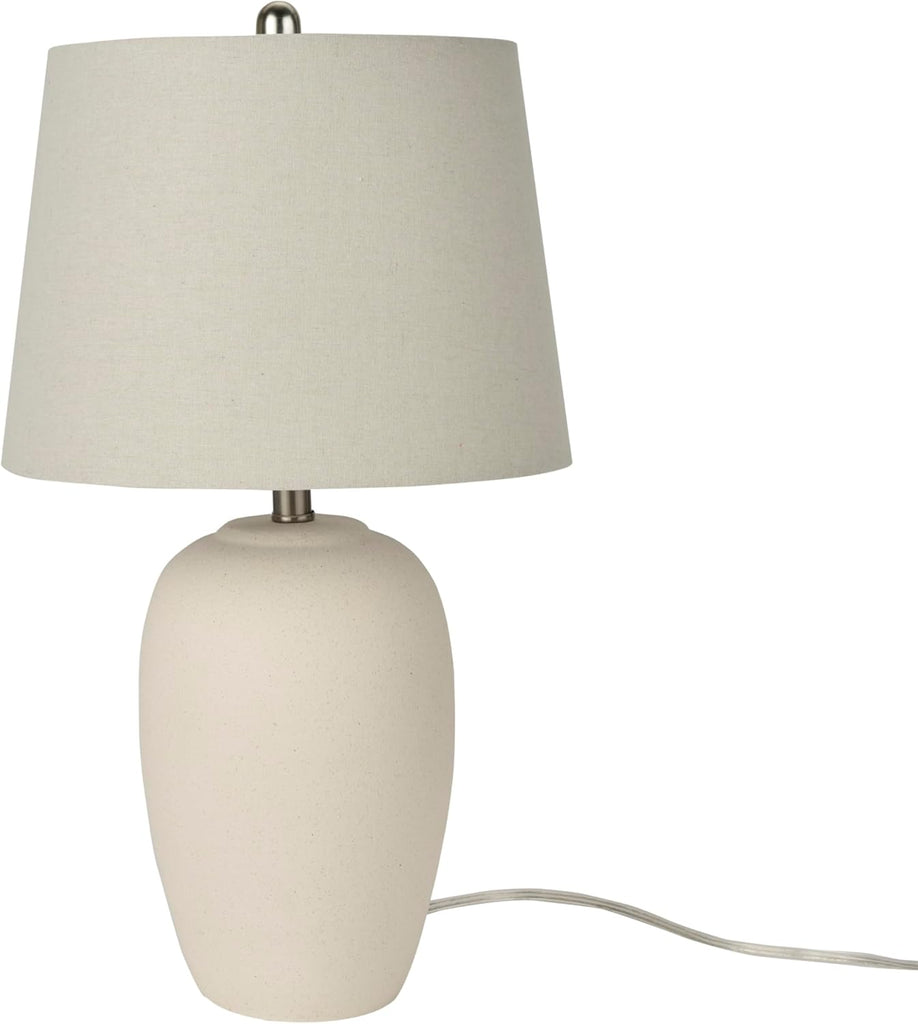 Home 23" Natural White Ceramic Jar Table Lamp, Dining Office, with Off-White Shade