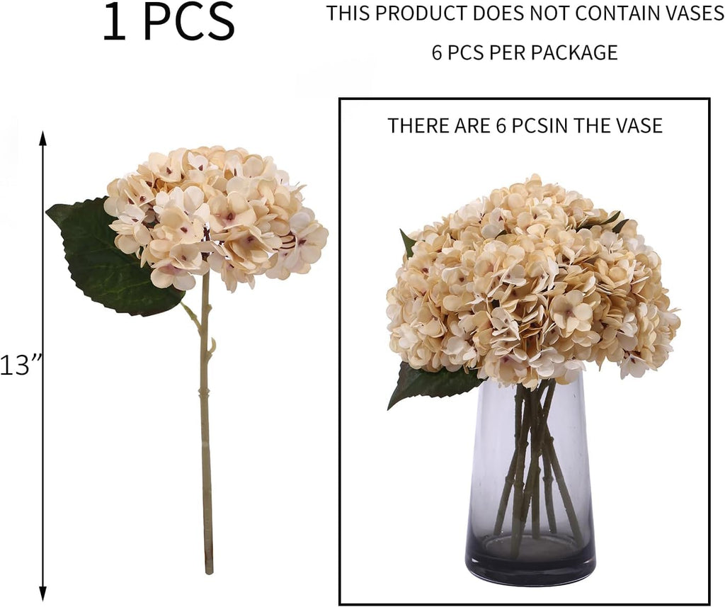 6Pcs 13" Cream Silk Hydrangea Artificial Flowers