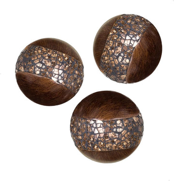 Schonwerk Brown Walnut Decorative Orbs for Bowls and Vase Fillers (Set of 3) Resin Sphere Balls for Living, Dining