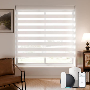 Motorized Blinds with Remote, Cordless Automatic Zebra Shades, Smart Blind for Windows, White
