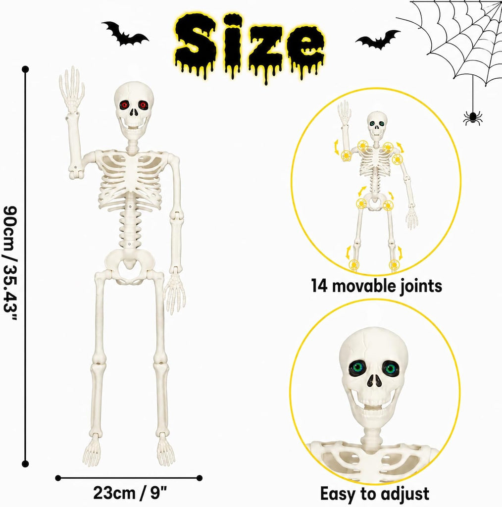 Halloween Skeletons Decor 36 Inches 2 Pack with Eyes & Movable Joint - Set of 2