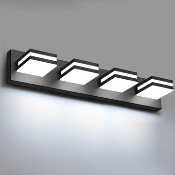 LED Modern Bathroom Lights Fixtures(4-Light,Dimmable,360°Rotate),Matte Black Acrylic Wall Lighting,Vanity Lights Over