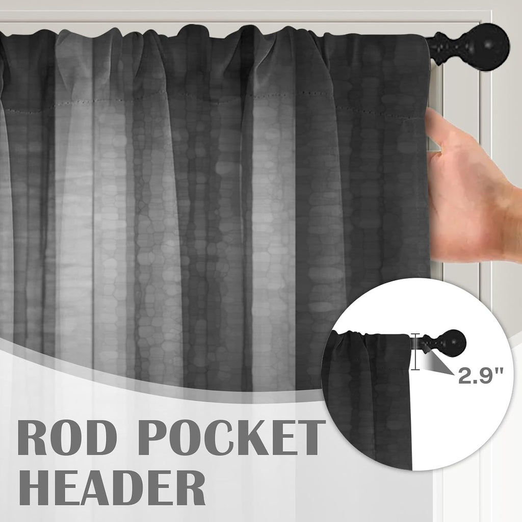 2 Pack Dark Grey Valances Window Treatments, Gray Striped Abstract Blackout Drapes Adjustable Curtain for Windows