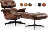 Modern Reading Chair and Ottoman — Walnut Leather
