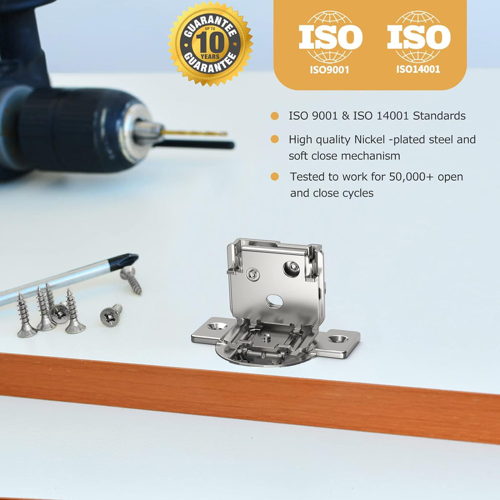 [Closing Speed Control] 10 Pack 1/2 Inch Overlay Soft Close Hinges for Face Frame Cabinet, 4D Adjustment, Stainless