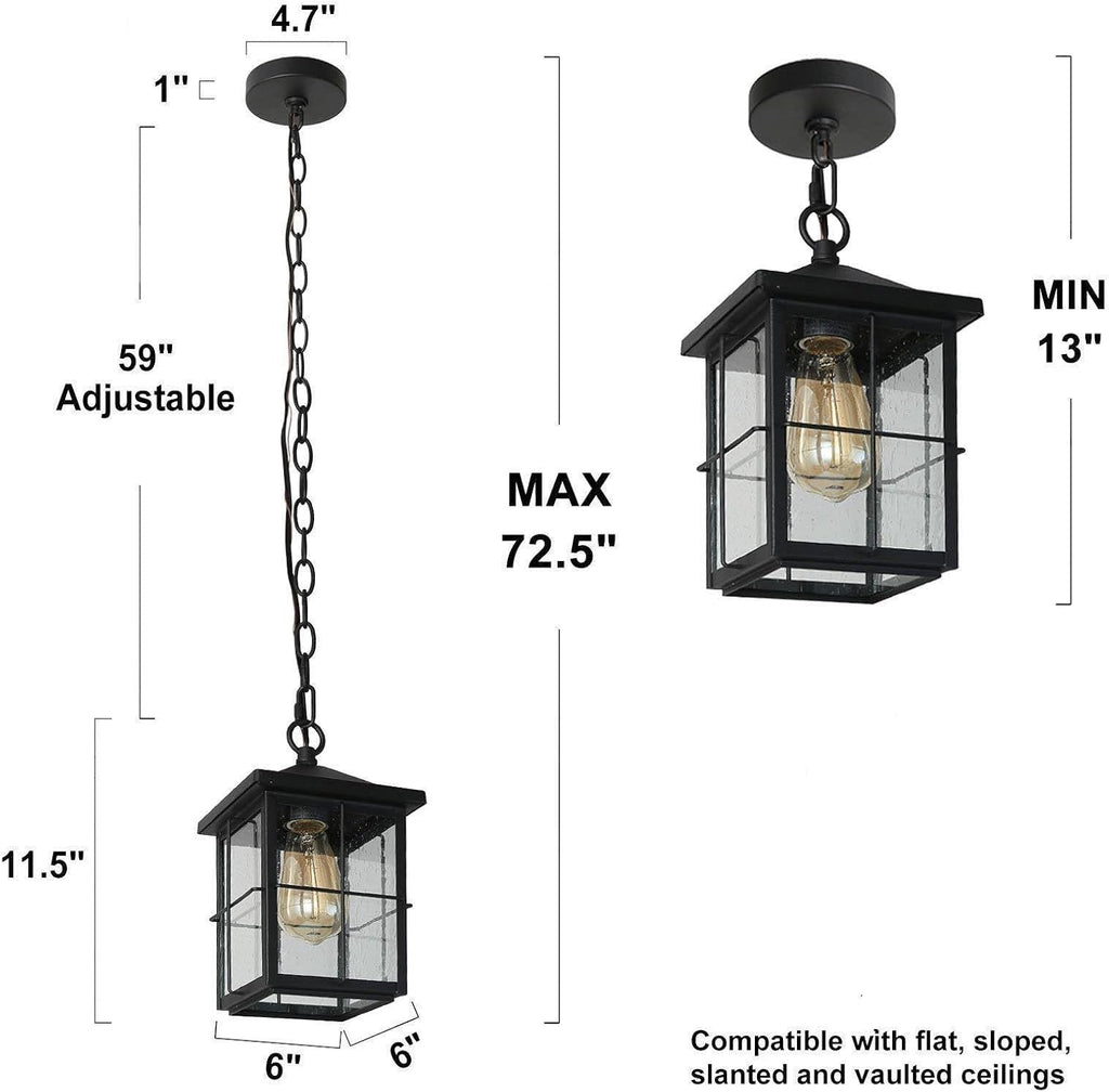 Outdoor Pendant Light Fixture, Farmhouse Exterior Hanging Lights with Adjustable Chain
