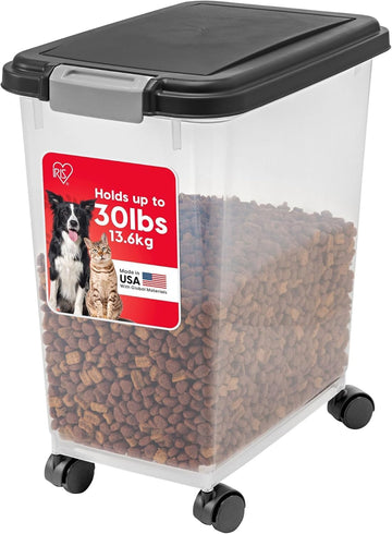 USA Airtight Pet Food Storage Rolling Container, 30 lb Capacity, Black