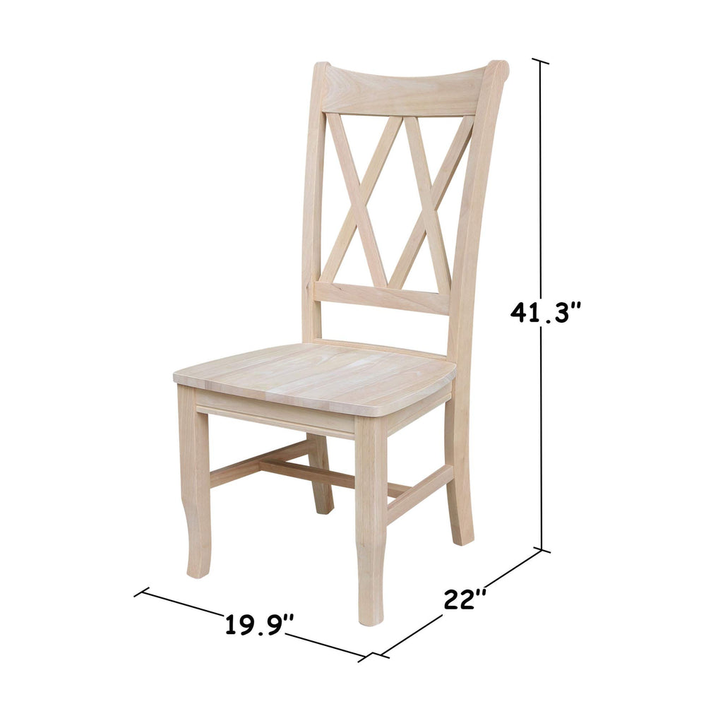 Set of 2 Double X-Back, Armless, Real Wood, Kitchen/Dining/Accent, 19.9"W x 22"D x 41.3"H, 225 Lbs Wt. Capacity