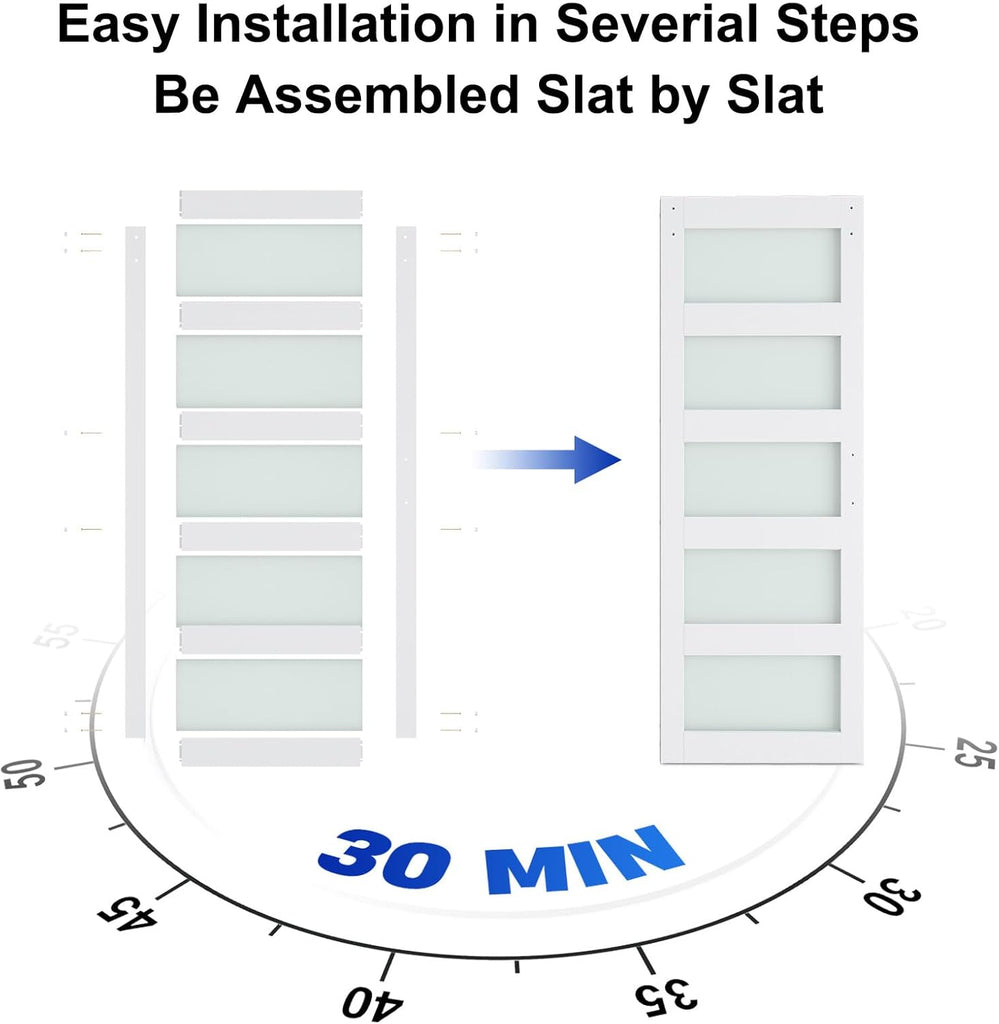 34 x 84 in Glass Barn Door with 6FT Sliding Hardware Kit & Handle, Pre-Drilled Ready to Assemble, Wa