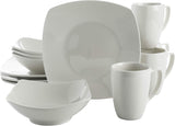 Amelia Court Porcelain Chip and Scratch Resistant Dinnerware set, Service for 4 (12pcs), White (Soft Square)