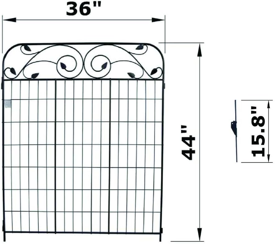 4 Pack 44" H 36" W (Linear Length 12 feet) Black Coated Heavy Duty Steel Decorative Garden Fence Panel with 8 Leaves