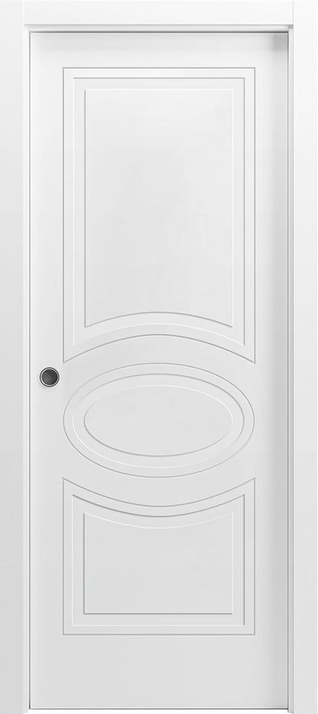 Mela 7001 | Interior French Single Pocket Door, no Glass, MDF, 36x84, White, Classic Style | Hardwar