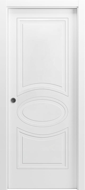 Mela 7001 | Interior French Single Pocket Door, no Glass, MDF, 36x84, White, Classic Style | Hardwar
