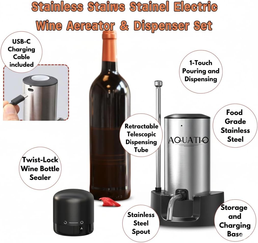 Wine Aerator Electric Wine Decanter Automatic Dispenser With USB Rechargeable Spout Pourer, Wine Gift