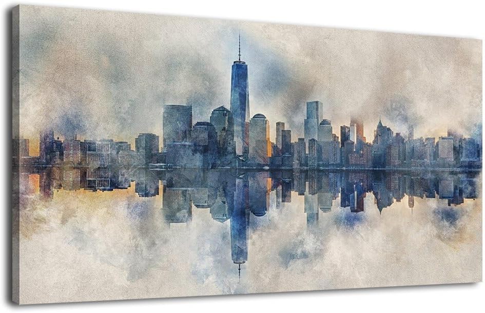 New York Skyline Wall Art Abstract City Reflection Canvas Picture Print Modern Gray Canvas Artwork