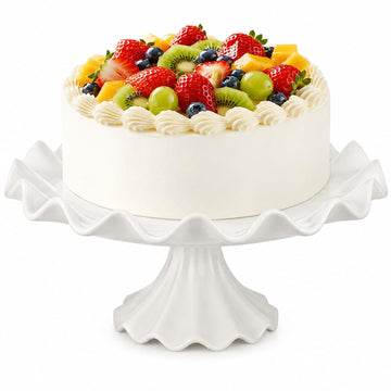 Ceramic Cake Stand, 11-Inch Cake Stand with Elegant Wavy Edge, Round Dessert Serving Tray for Wedding Birthday Party