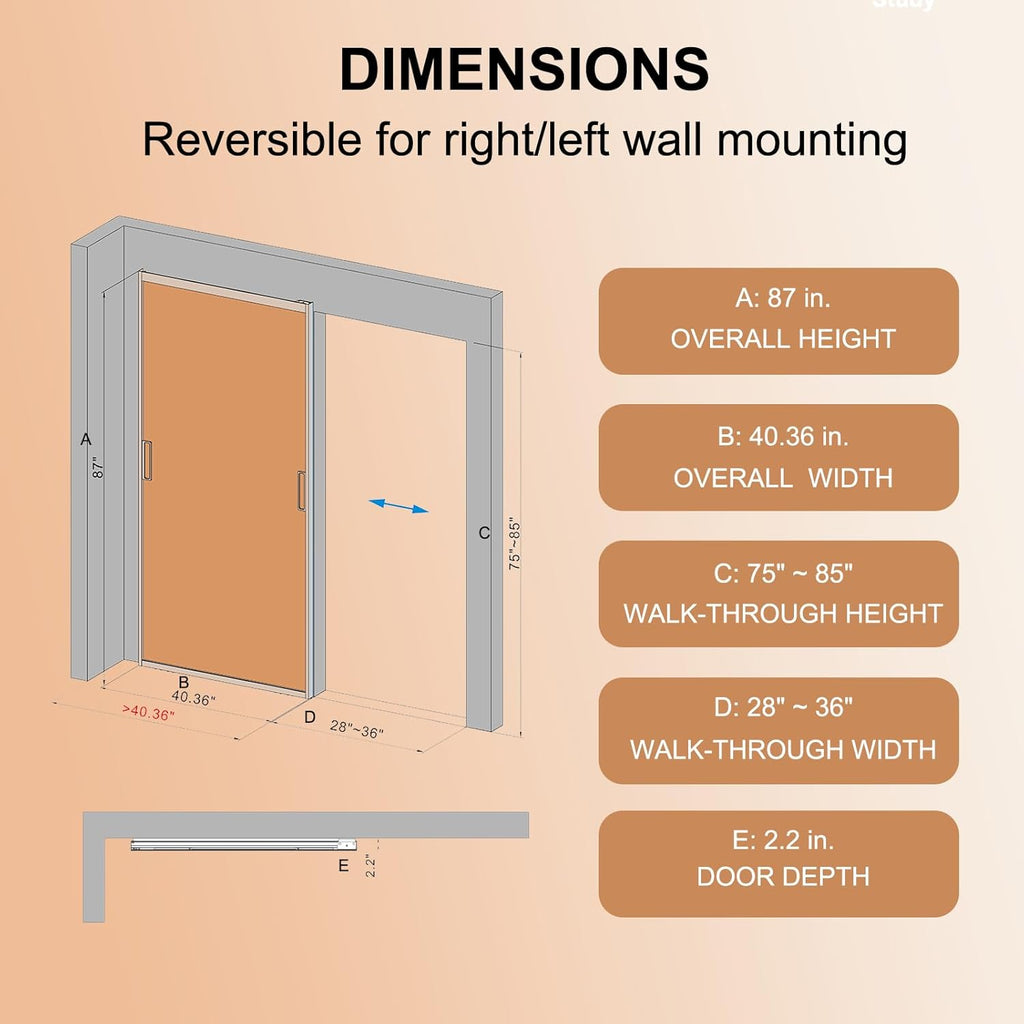 Concealed Track Sliding Glass Barn Door - 40" x 87" Frosted 5/16" Tempered Glass, Soft-Close Hydraul