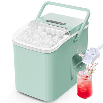 Countertop Ice Maker with Scoop, Basket and Handle, Portable Ice Machine 9 Ice Cubes Ready in 6 Mins, 26.5lbs