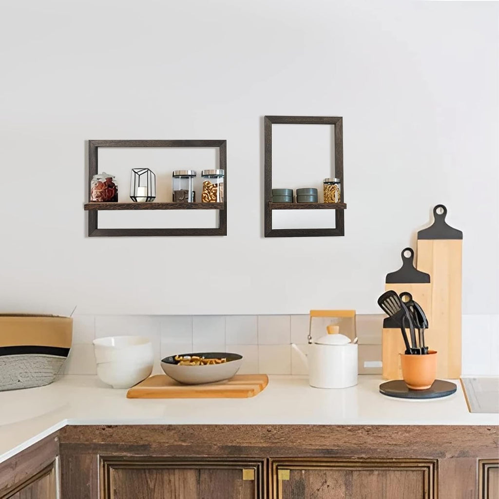 Floating Shelves for Wall Set of 4 Decorative Hanging Shelf | Square Wood Floating Shelf for Plant, Square Shelves