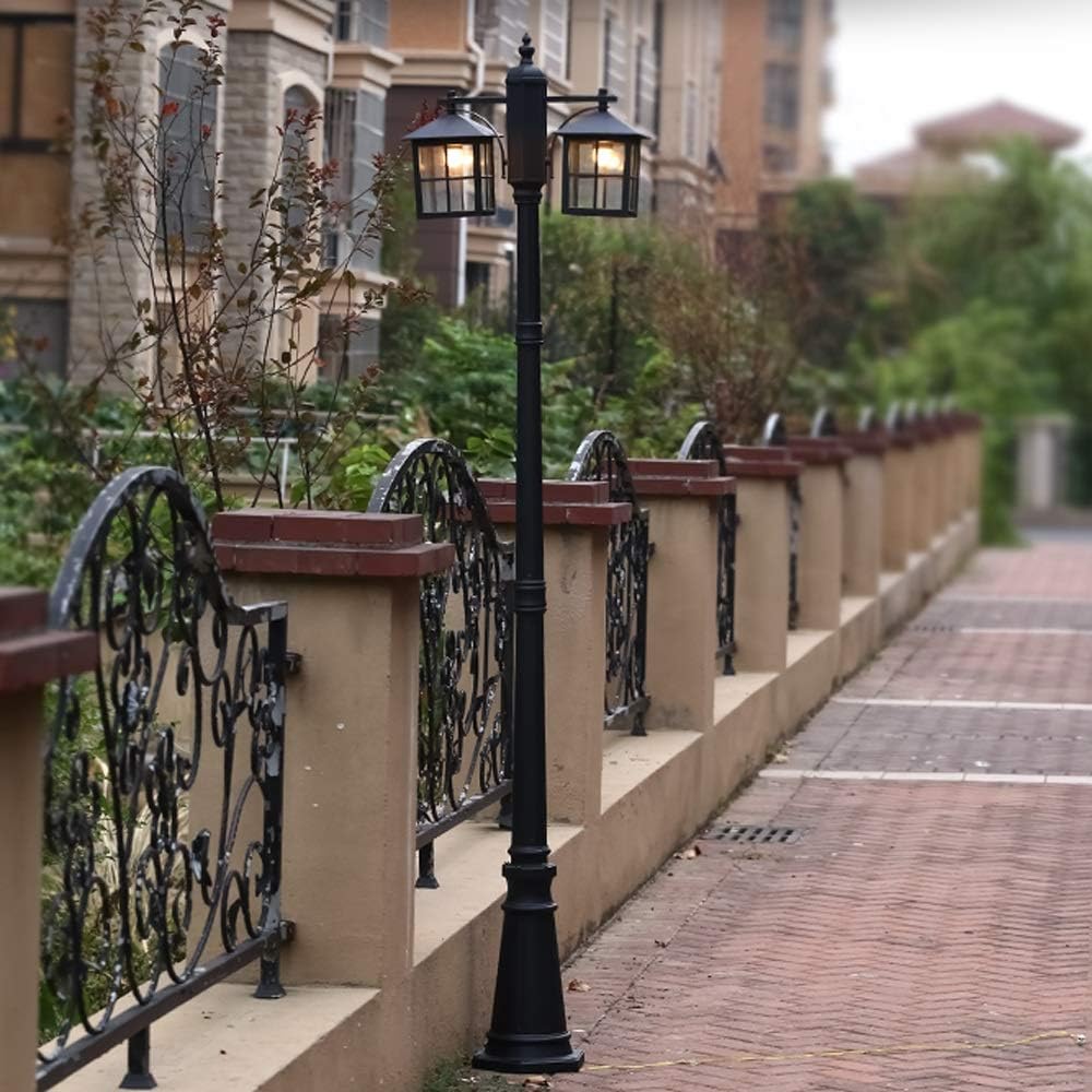 Outdoor Lamp Post Light, 2-Lights E27 Traditional Retro Outdoor Path Pillar Light Ip54 Waterproof Glass Lantern Black