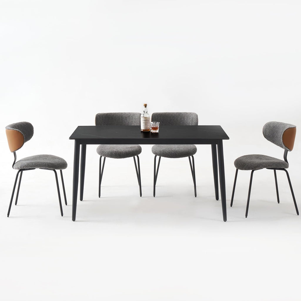 Modern Dining Chairs Set of 4, Upholstered Dining Room Chairs with Curved Backrest and Metal Legs for Kitchen or Dining Room, Black